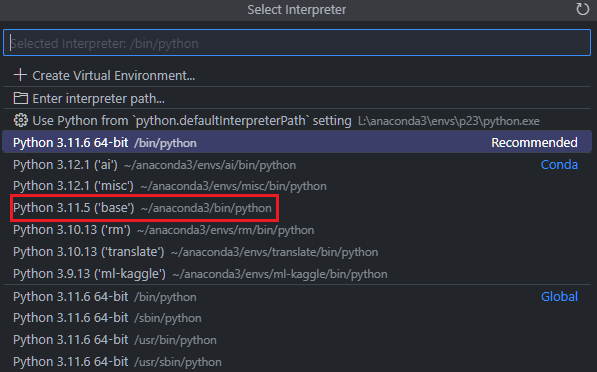 vscode select interpreter 1